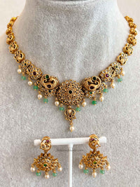 Ruby & Green Peacock Necklace Set