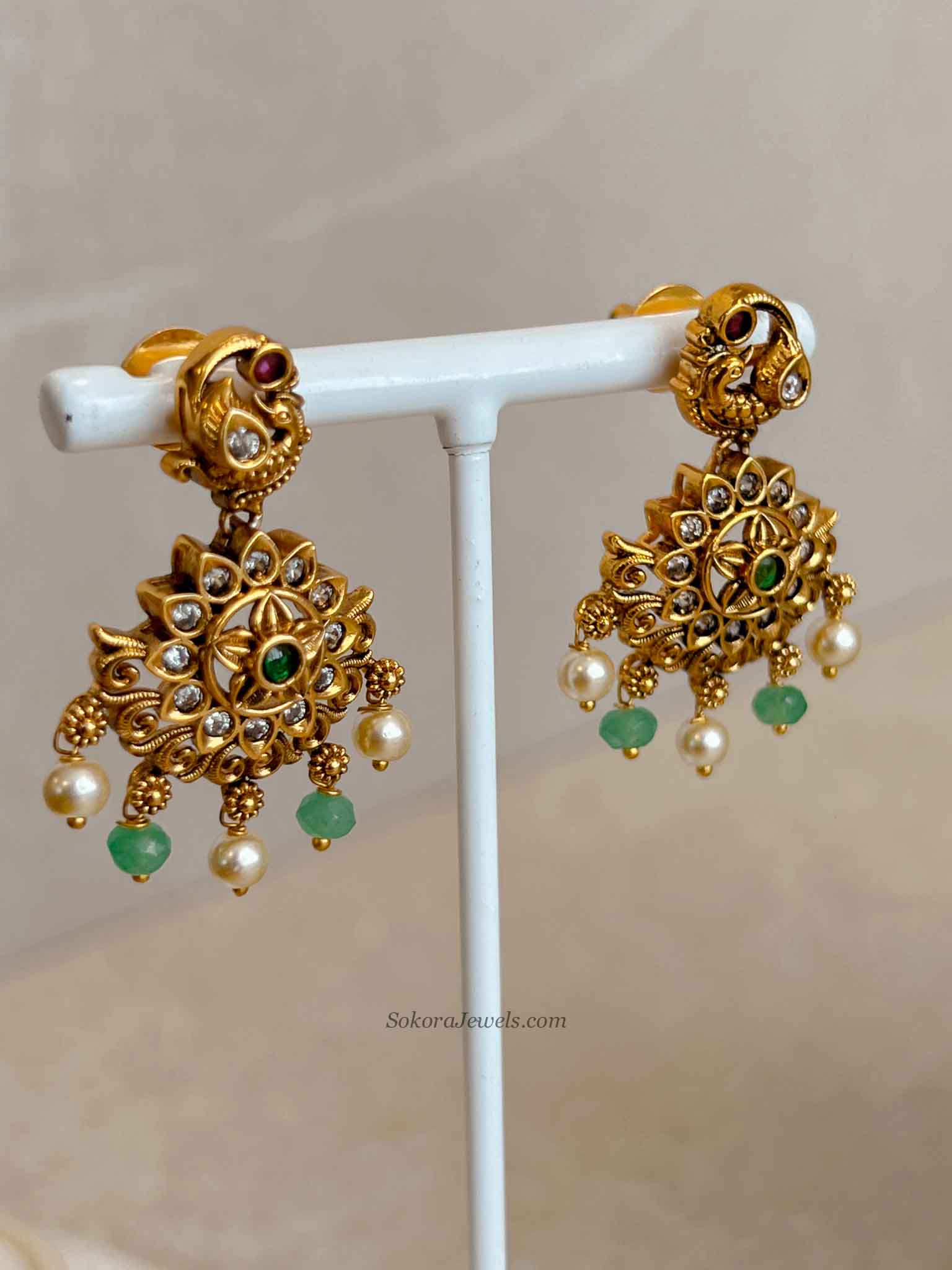 Ruby & Green Peacock Necklace Set