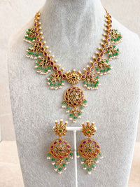 Ruby & Green Pearl Necklace Set with Pendant