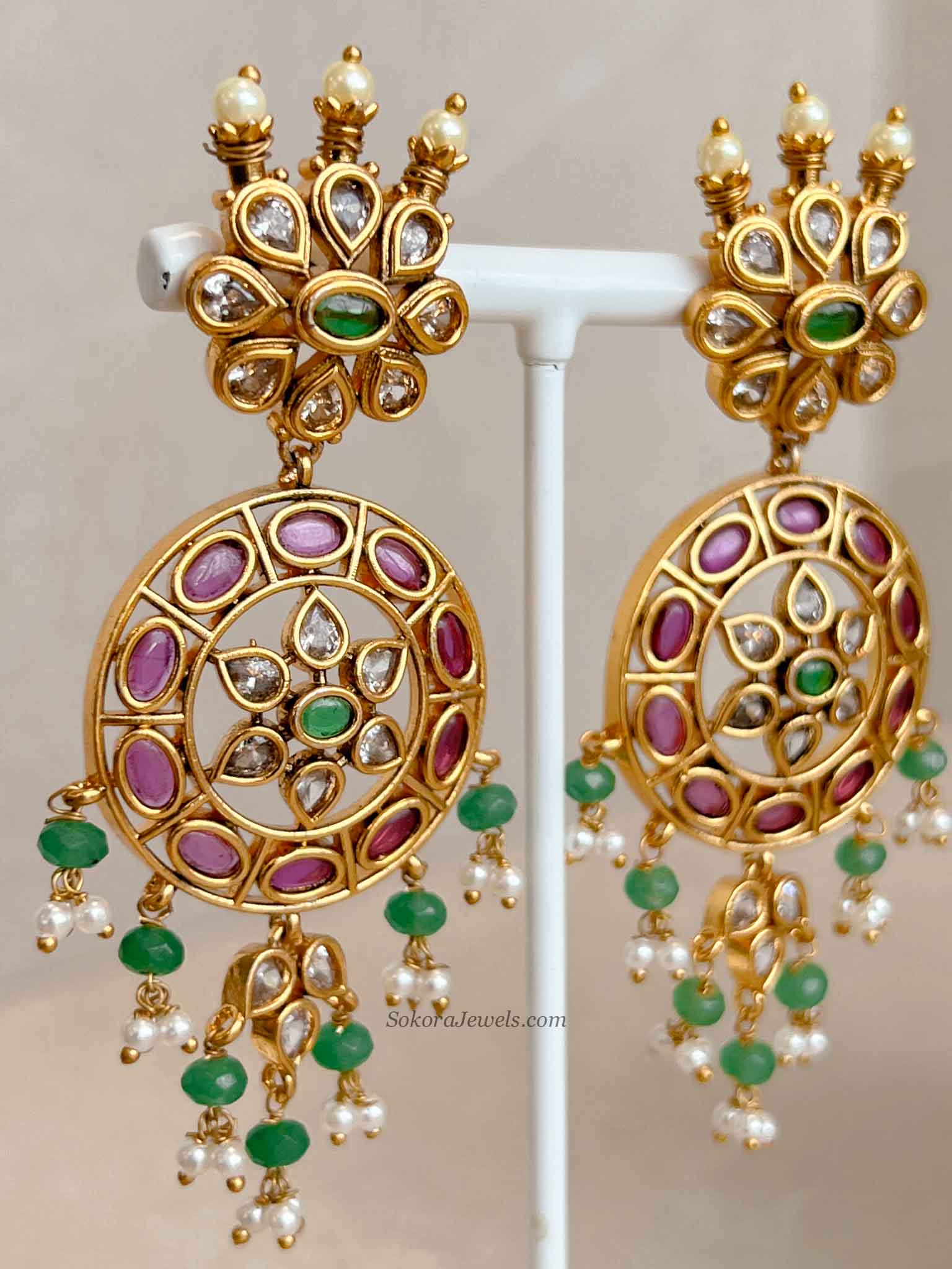 Ruby & Green Pearl Necklace Set with Pendant