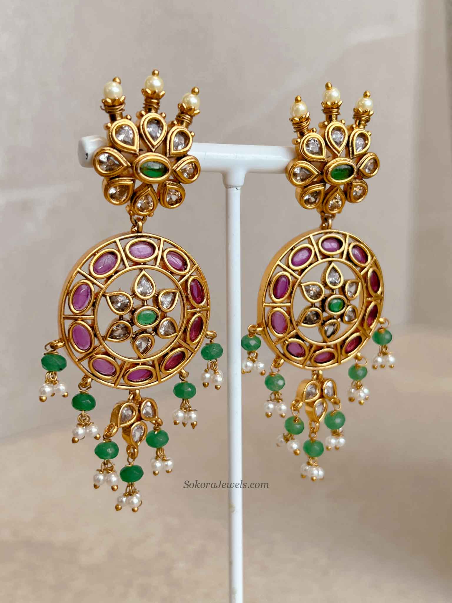 Ruby & Green Pearl Necklace Set with Pendant
