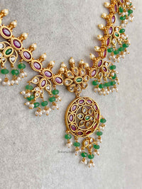 Ruby & Green Pearl Necklace Set with Pendant