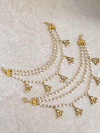 3 Strand Pearl & Kundan Gem Earring chains