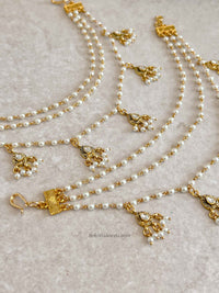 3 Strand Pearl & Kundan Gem Earring chains