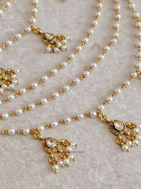 3 Strand Pearl & Kundan Gem Earring chains