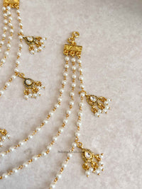 3 Strand Pearl & Kundan Gem Earring chains
