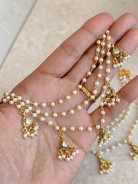 3 Strand Pearl & Kundan Gem Earring chains