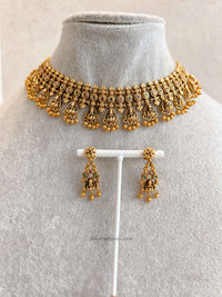 South Indian Temple Lakshmi Necklace Set with Gold Balls
