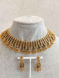South Indian Temple Lakshmi Necklace Set with Gold Balls