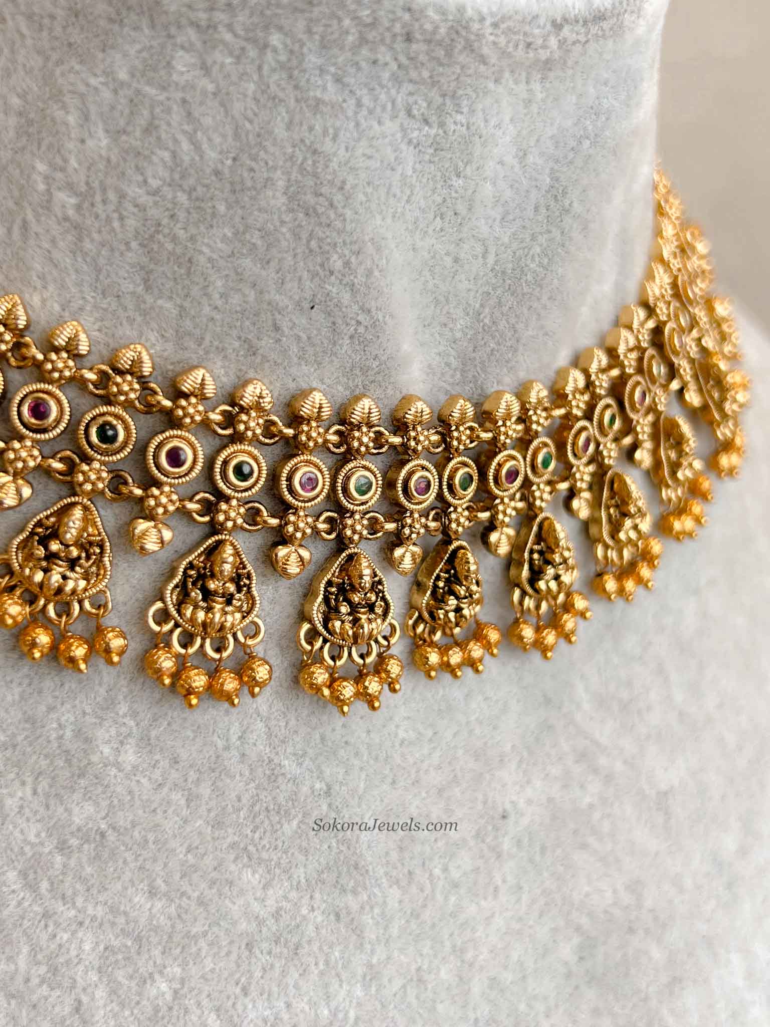 South Indian Temple Lakshmi Necklace Set with Gold Balls