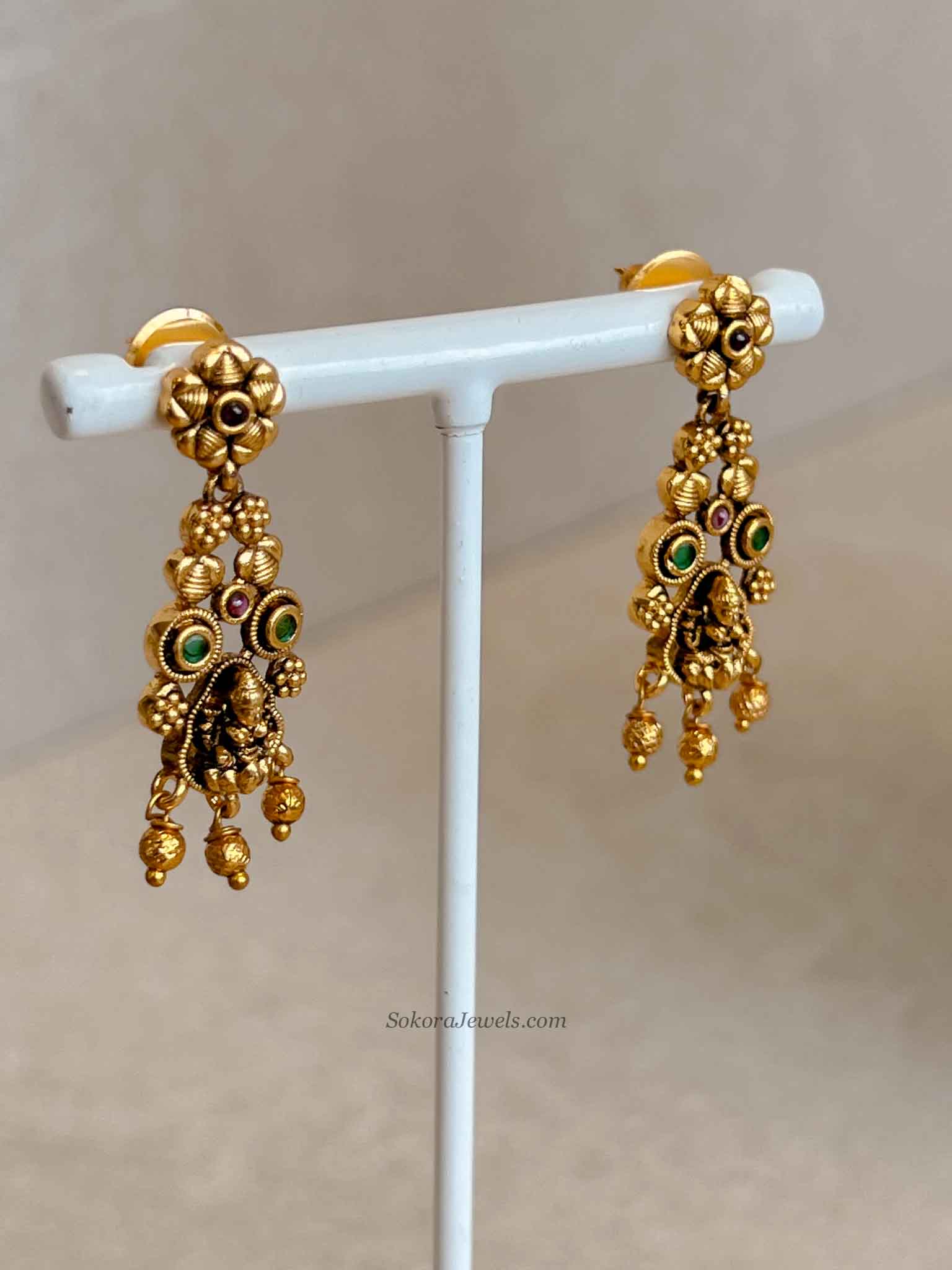 South Indian Temple Lakshmi Necklace Set with Gold Balls