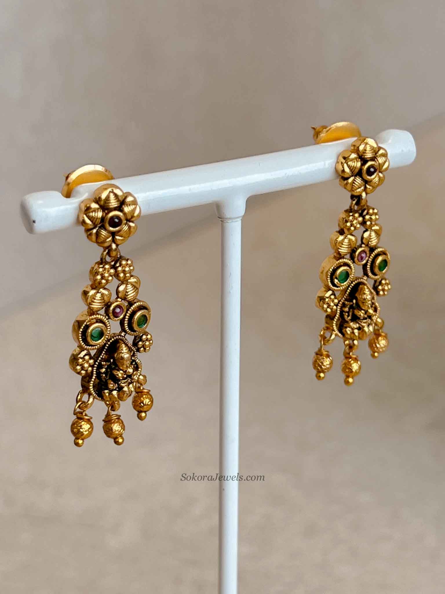 South Indian Temple Lakshmi Necklace Set with Gold Balls