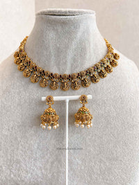 South Indian Temple Lakshmi Necklace Set with Jhumka Earring