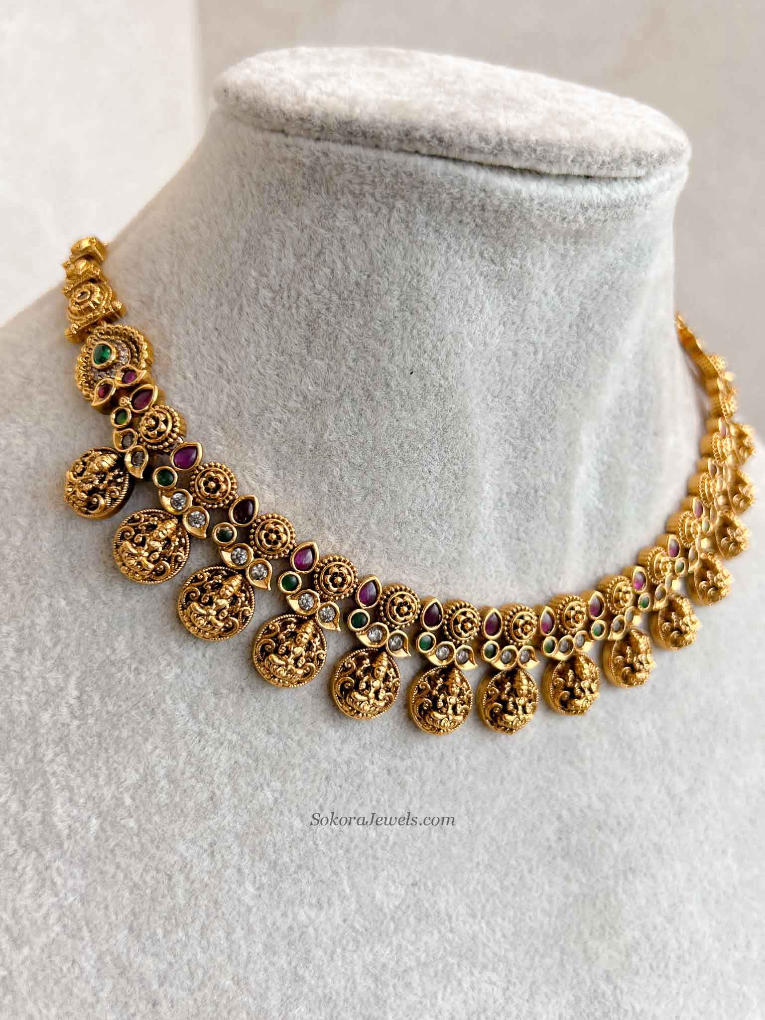 South Indian Temple Lakshmi Necklace Set with Jhumka Earring