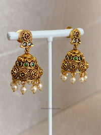 South Indian Temple Lakshmi Necklace Set with Jhumka Earring
