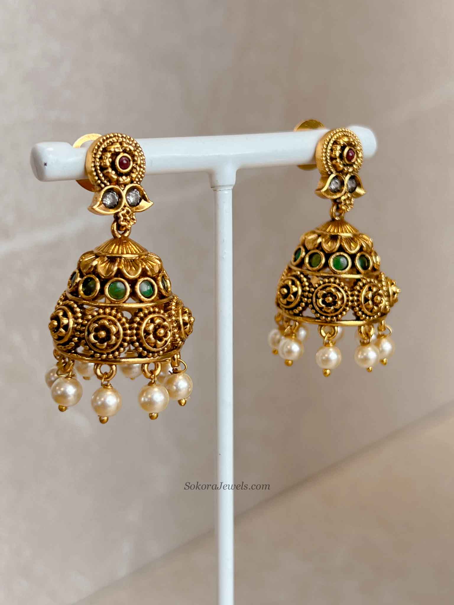 South Indian Temple Lakshmi Necklace Set with Jhumka Earring