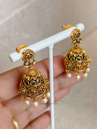 South Indian Temple Lakshmi Necklace Set with Jhumka Earring
