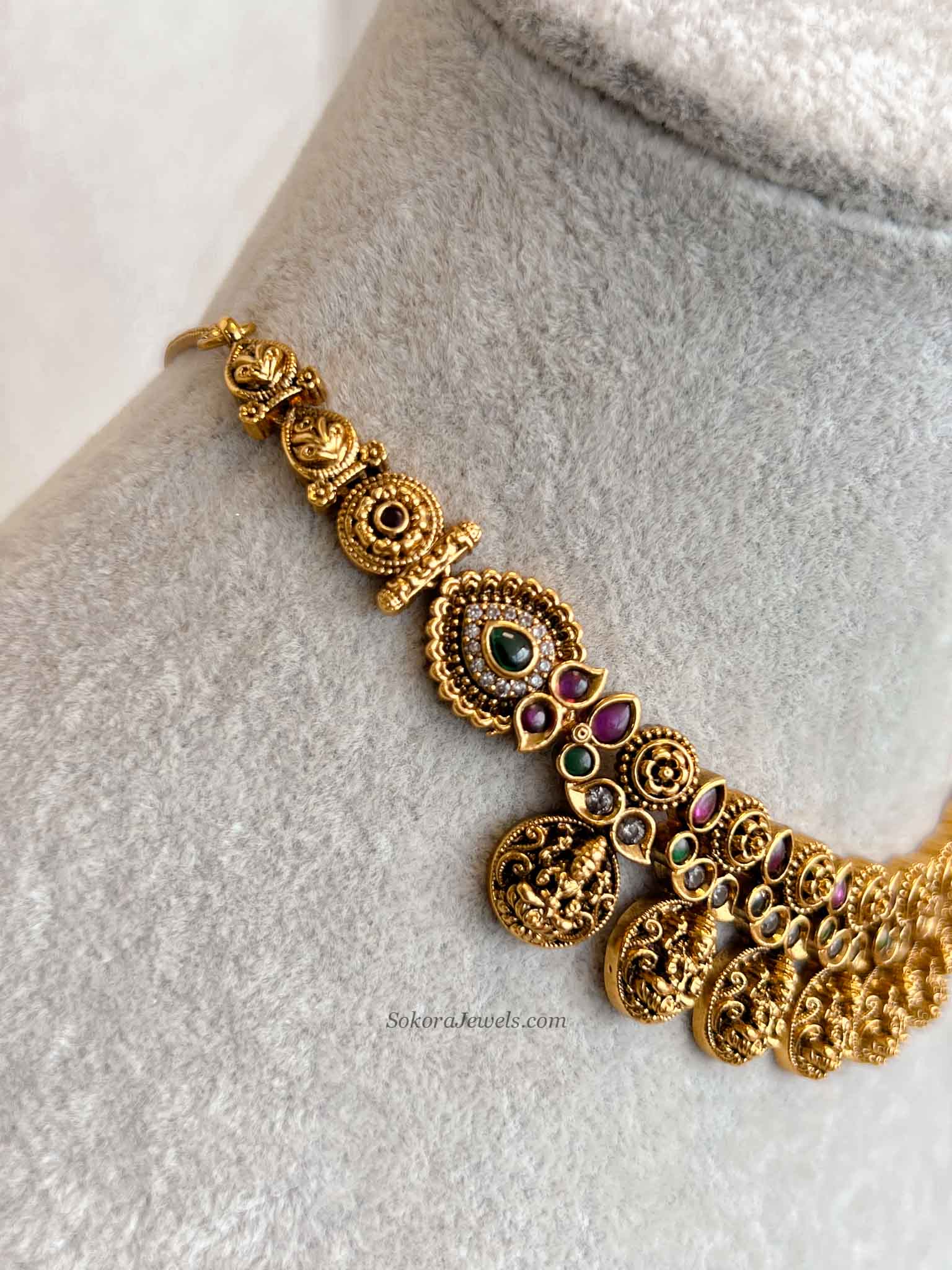 South Indian Temple Lakshmi Necklace Set with Jhumka Earring