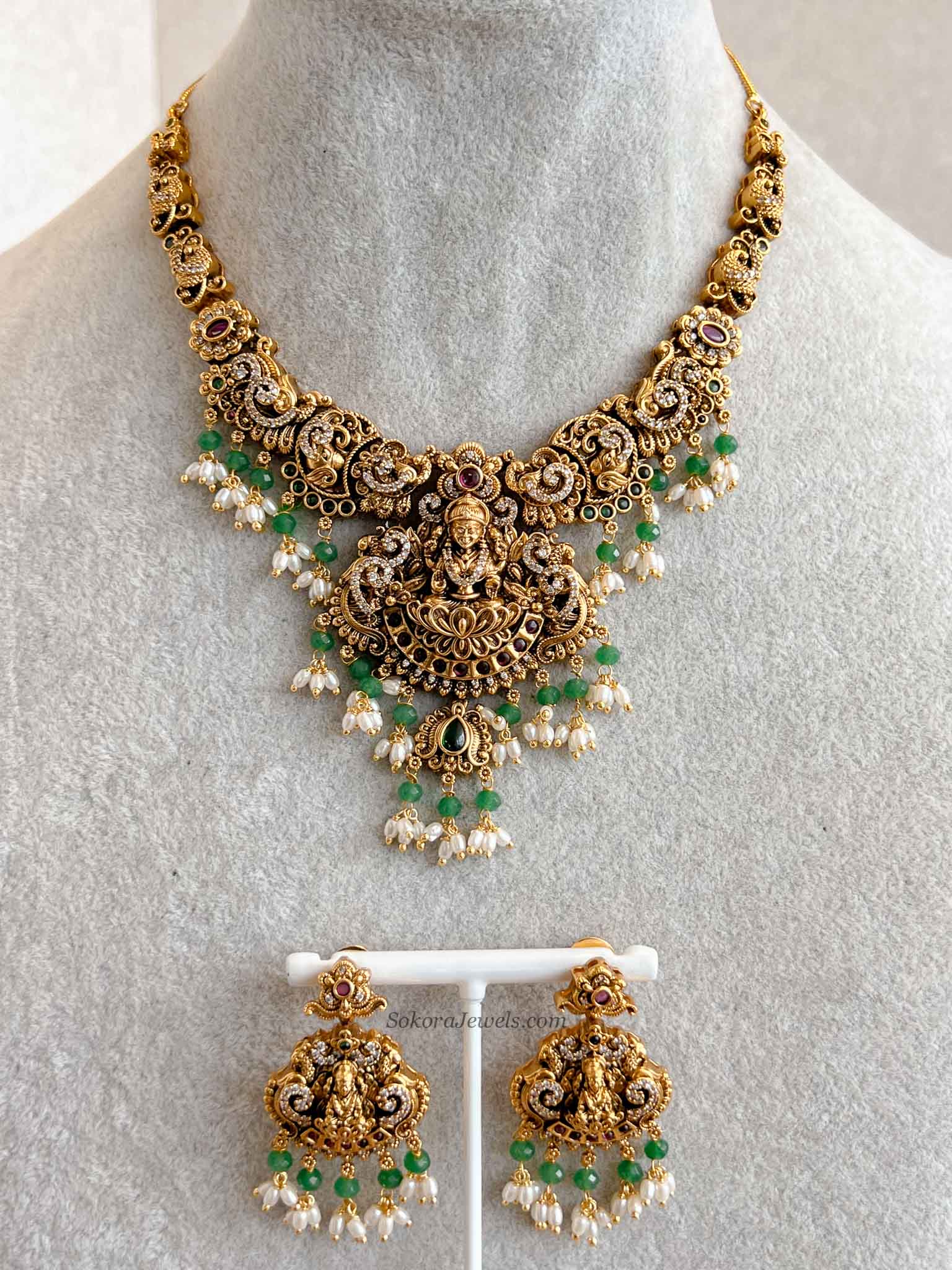 South Indian Temple Lakshmi Pendant Necklace Set