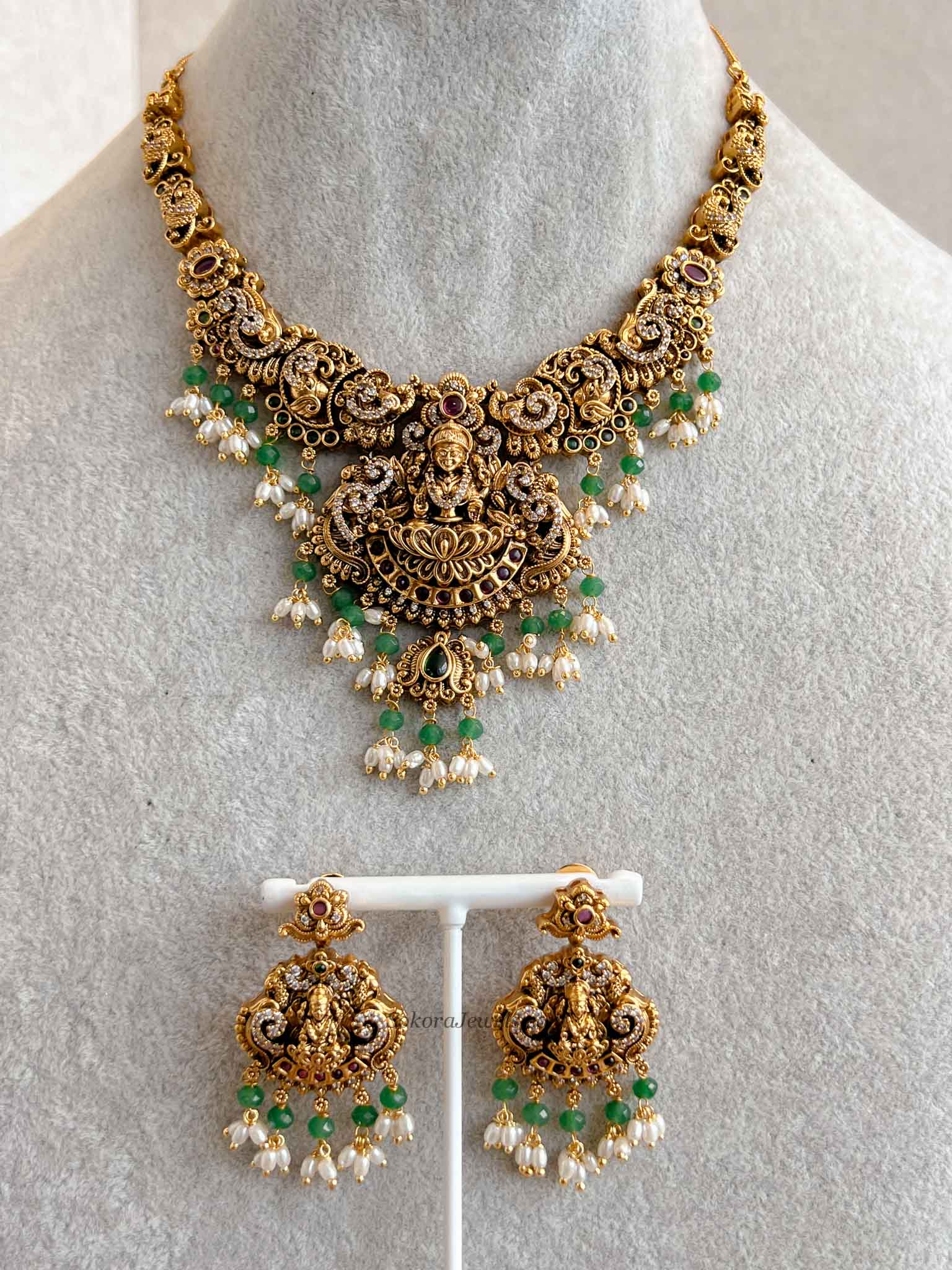 South Indian Temple Lakshmi Pendant Necklace Set