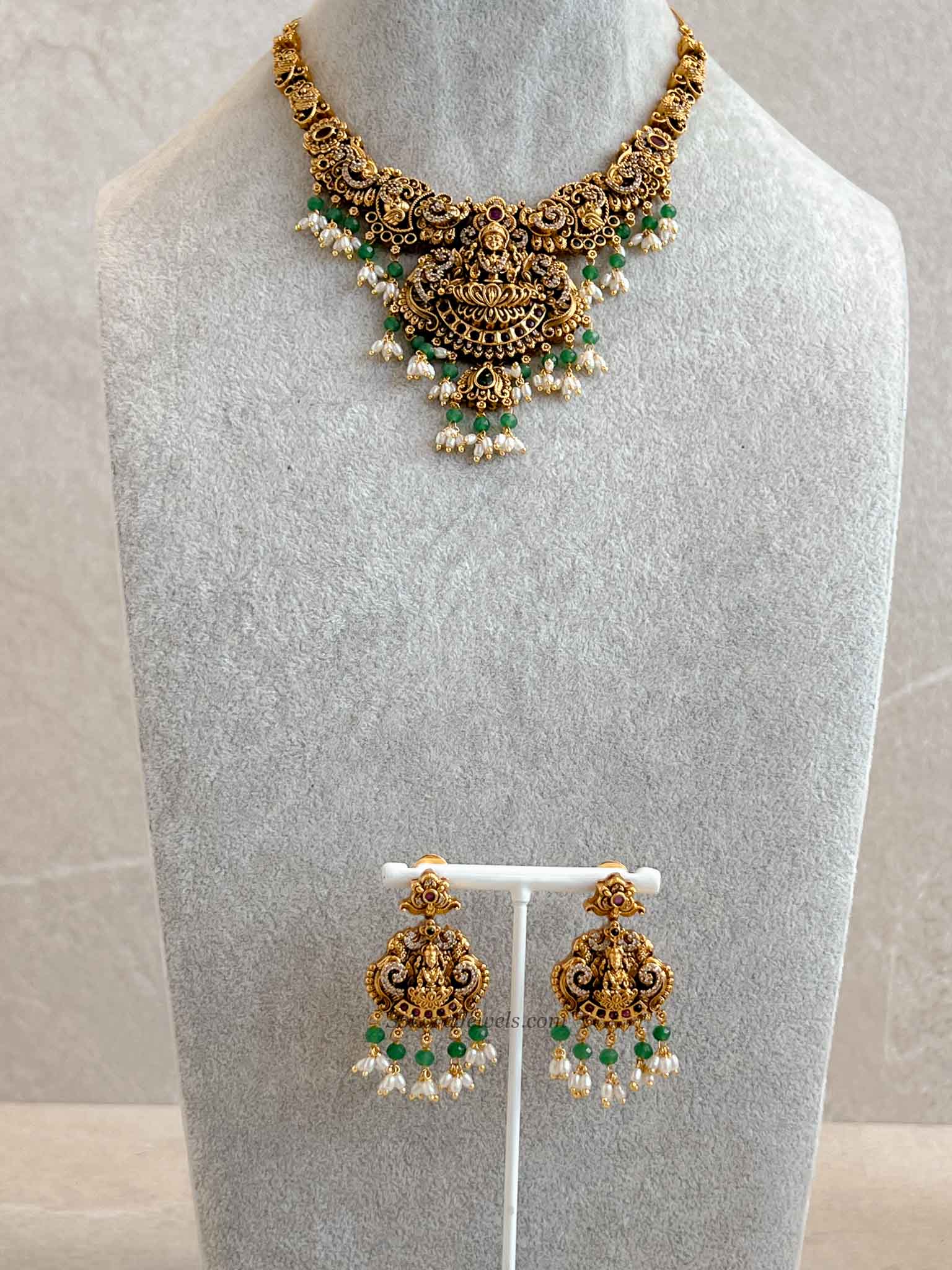 South Indian Temple Lakshmi Pendant Necklace Set