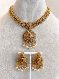 Ruby and Green Pendant Necklace Set