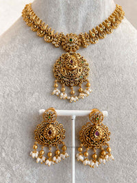 Ruby and Green Pendant Necklace Set