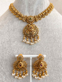 Ruby and Green Pendant Necklace Set