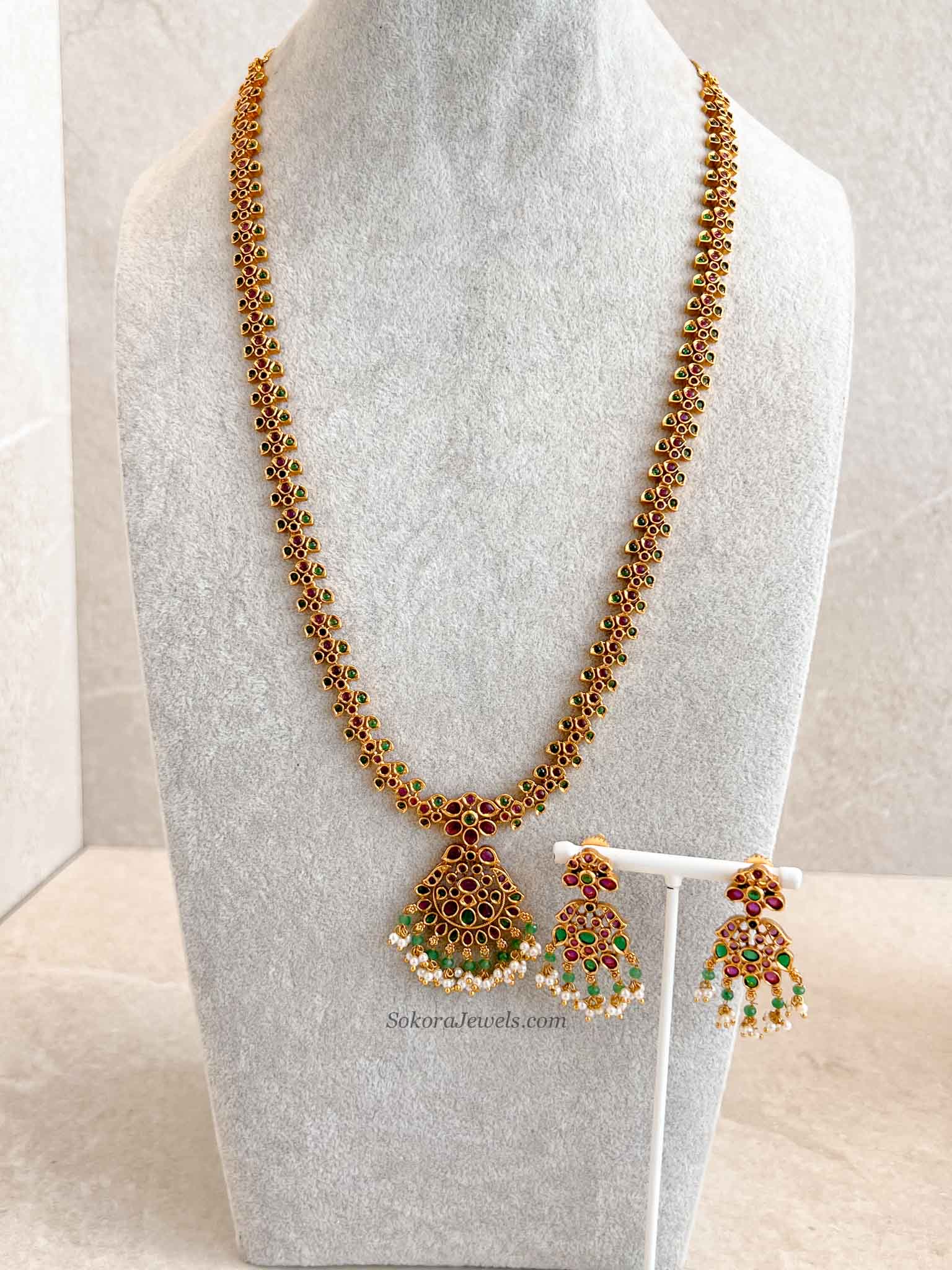 Traditional Mala Set with Ruby and Green Stones