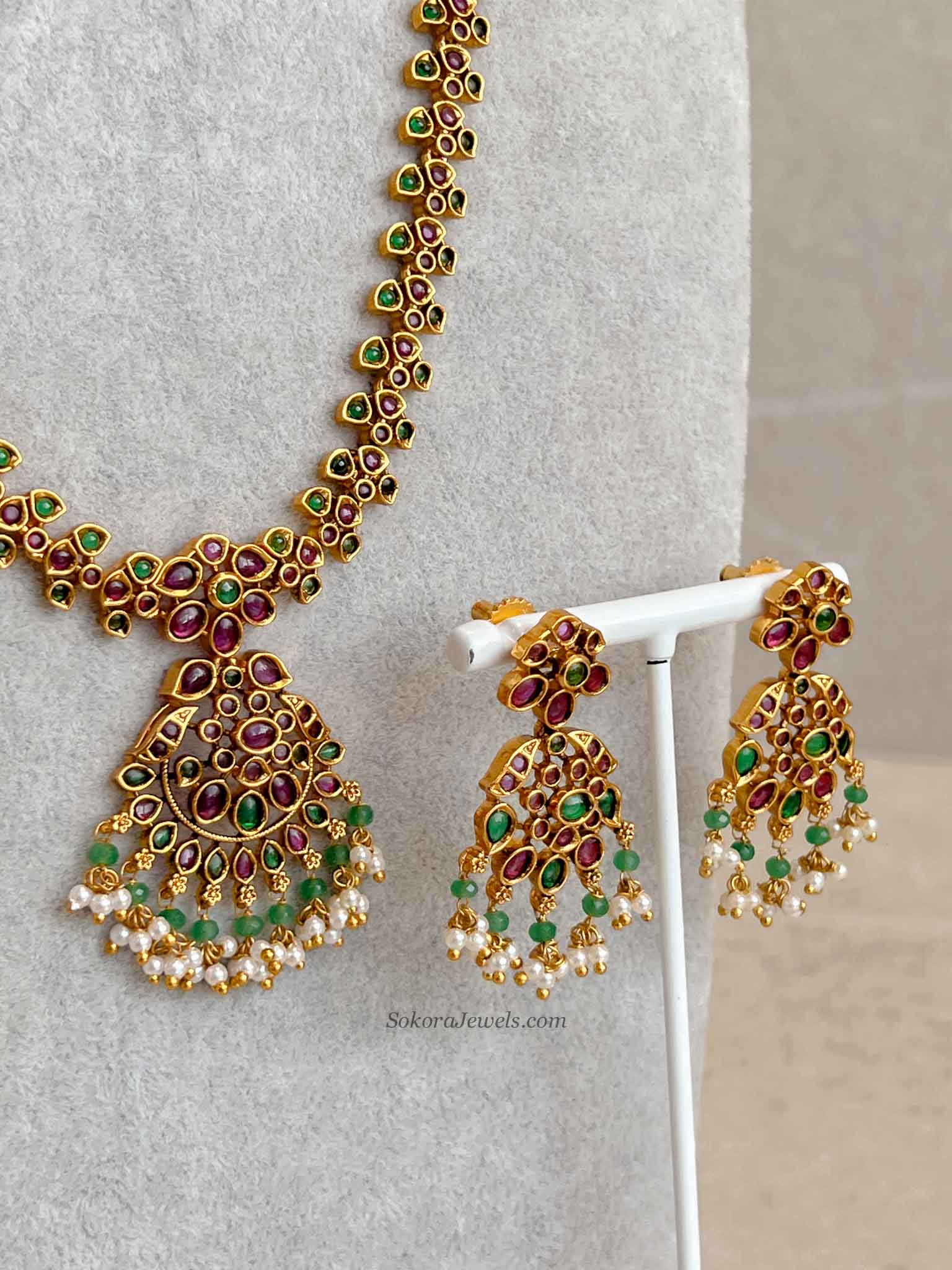 Traditional Mala Set with Ruby and Green Stones