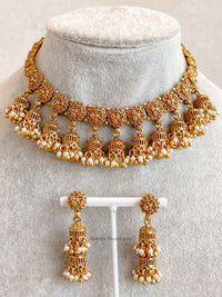 Nura Jhumka Detail Necklace set Gold Ball & Pearl