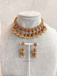 Nura Jhumka Detail Necklace set Gold Ball & Pearl