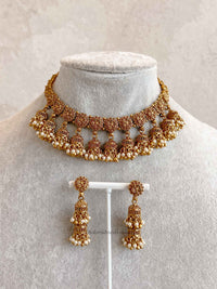 Nura Jhumka Detail Necklace set Gold Ball & Pearl