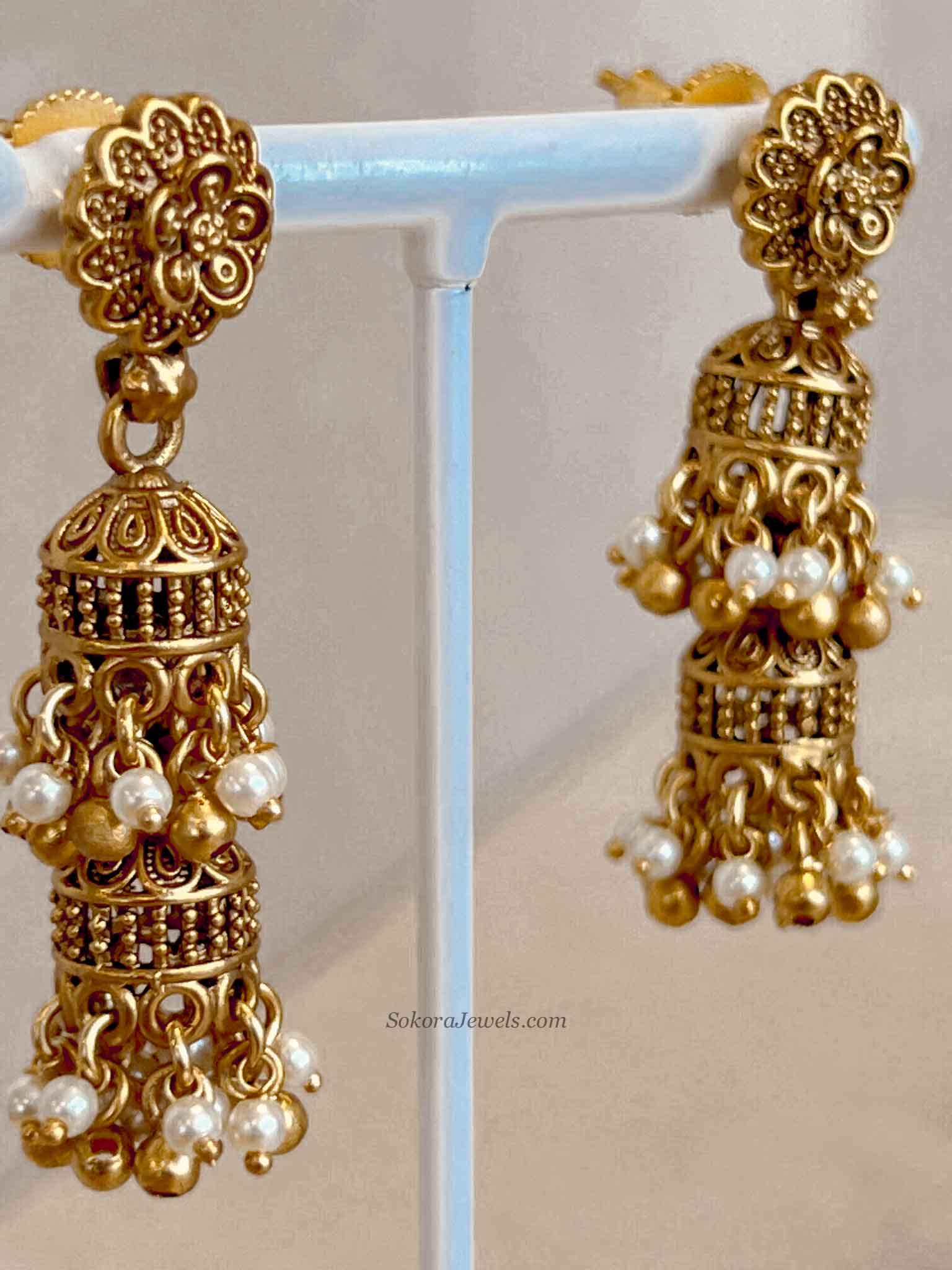 Nura Jhumka Detail Necklace set Gold Ball & Pearl