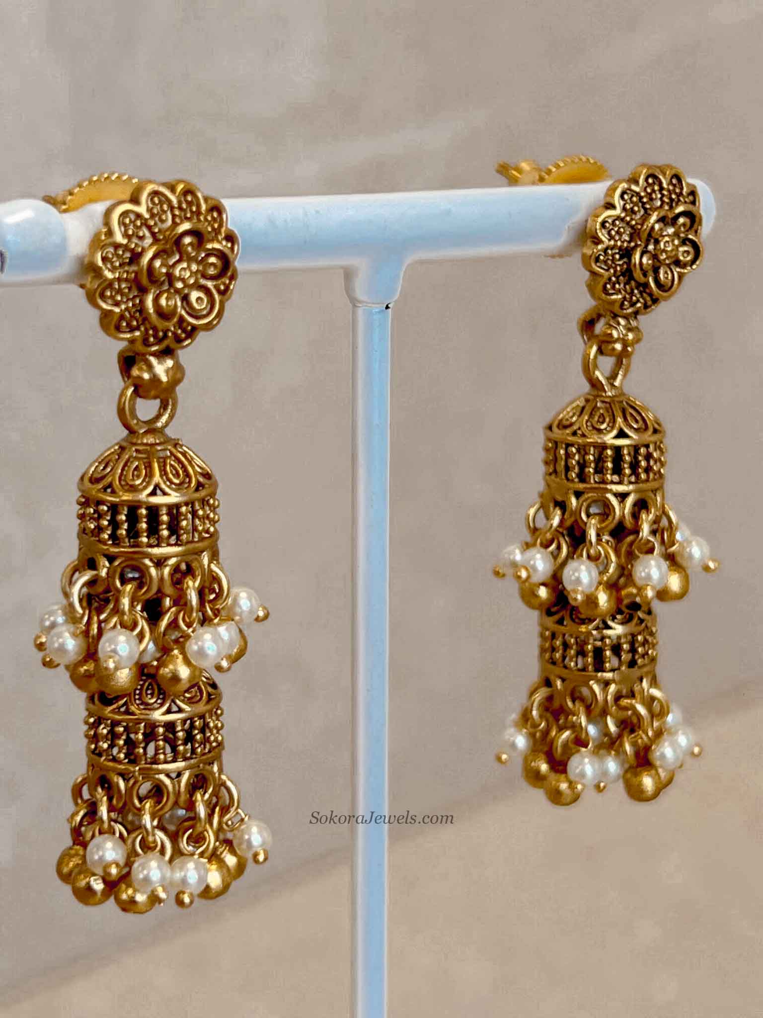 Nura Jhumka Detail Necklace set Gold Ball & Pearl