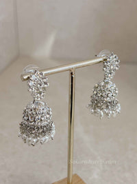 Small Crystal Silver Jhumka Earrings