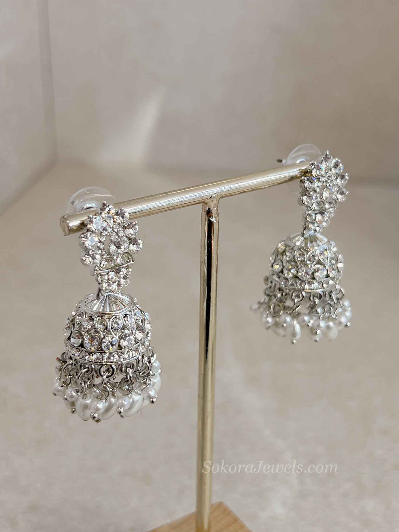 Small Crystal Silver Jhumka Earrings