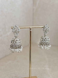 Small Crystal Silver Jhumka Earrings