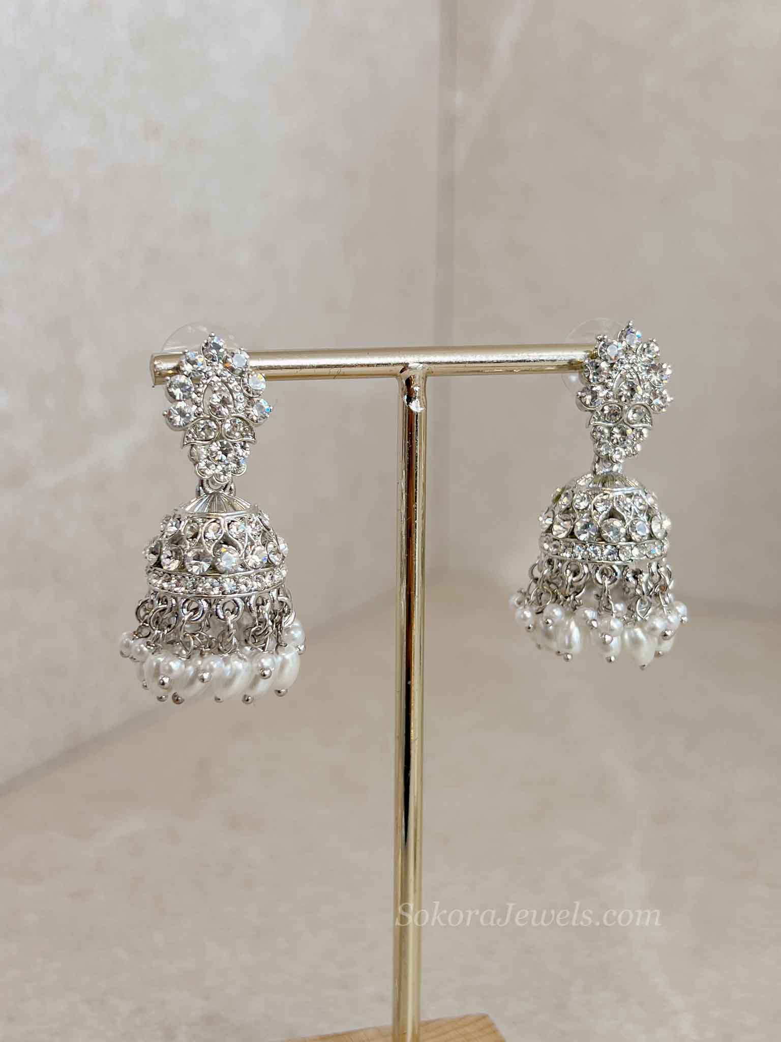 Small Crystal Silver Jhumka Earrings