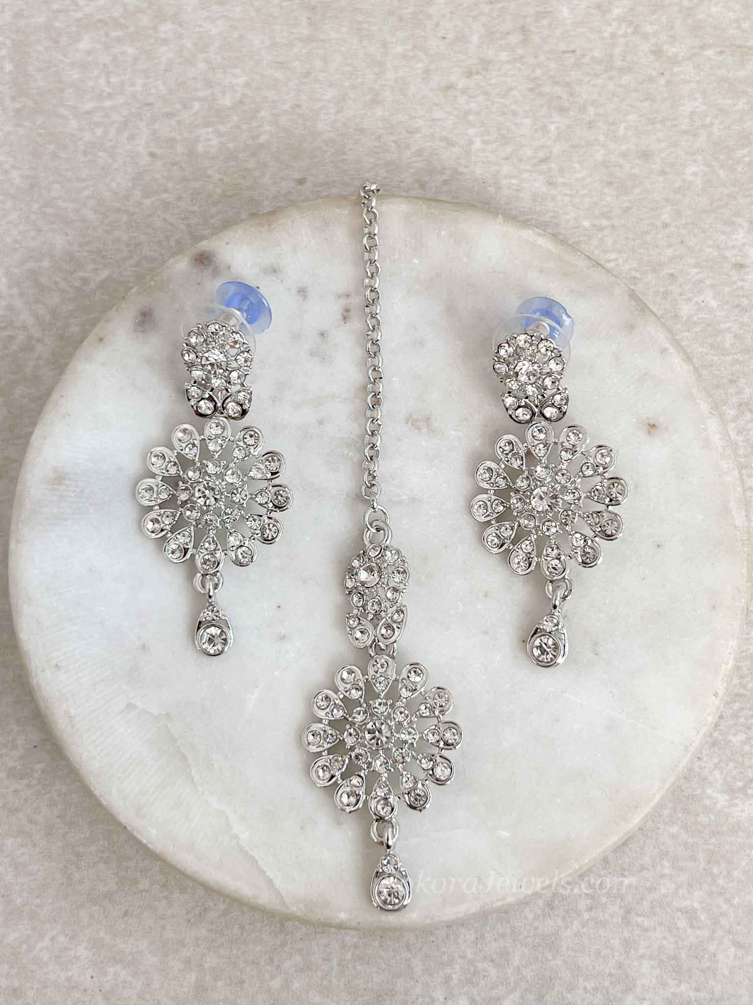 Mital Small Silver Earring & Tikka set