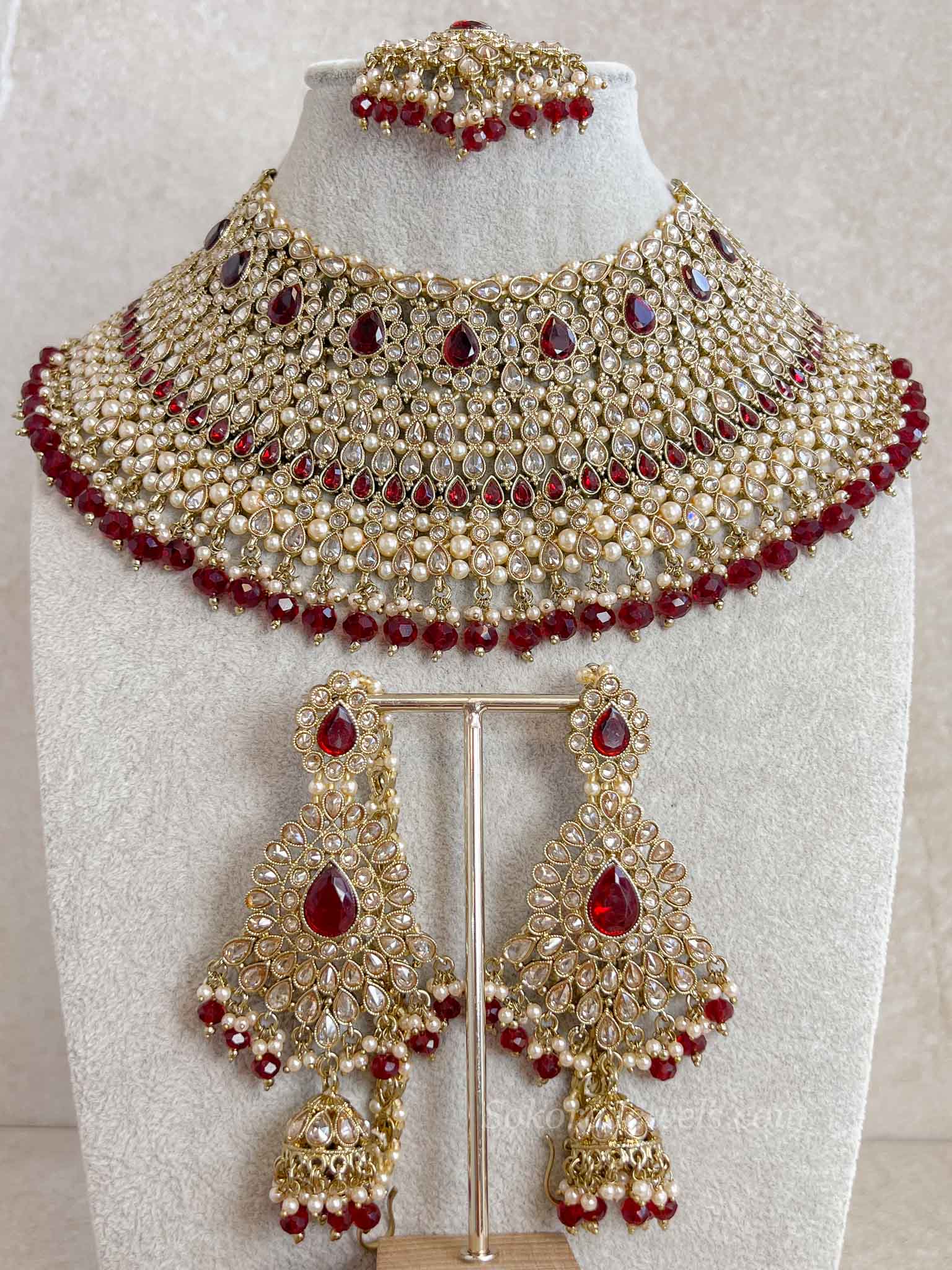 Maheen Bridal Choker Set - Maroon