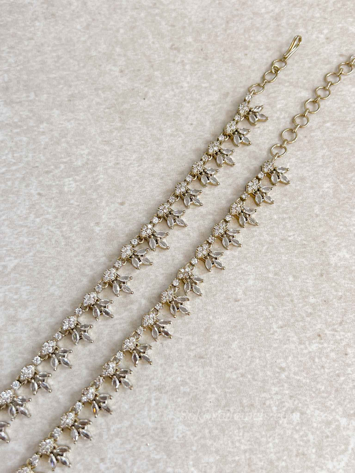 Leaf Shape Antique Gold American Diamond Bridal Payal