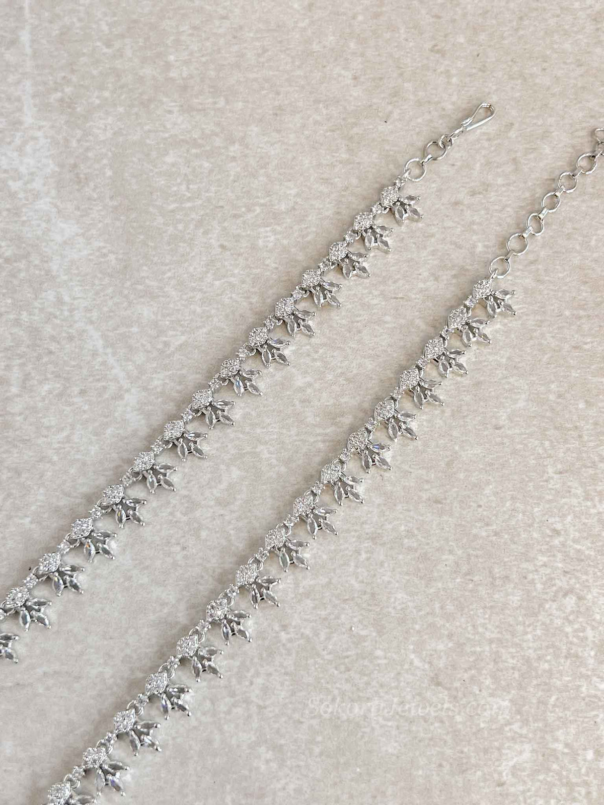 Silver Leaf Shape American Diamond Bridal Payal