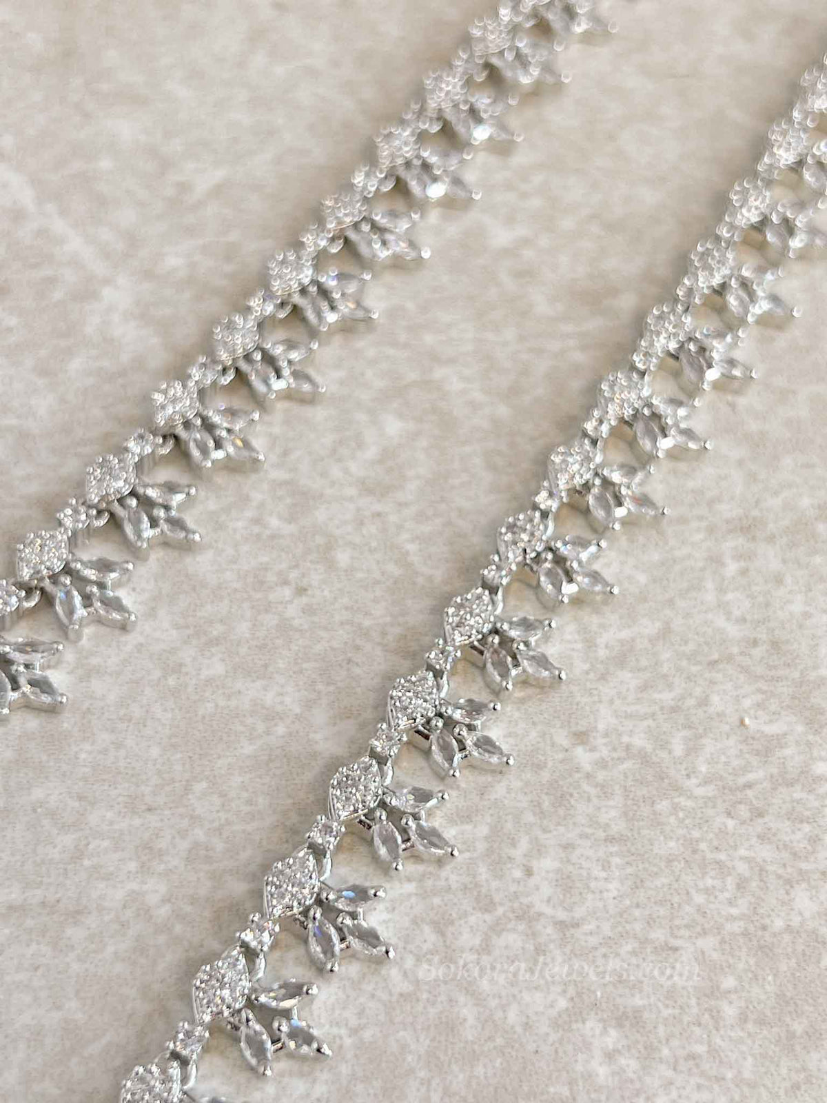 Silver Leaf Shape American Diamond Bridal Payal
