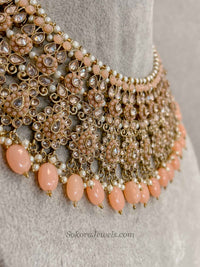 Faiqa Antique Gold Necklace Set Peach
