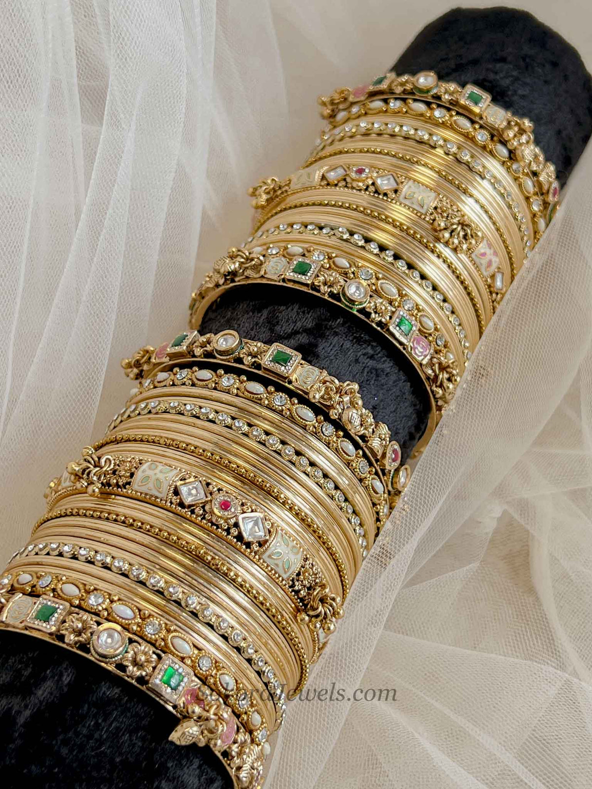 Nanditha Luxury Kundan Meenakari Bangles - Gold