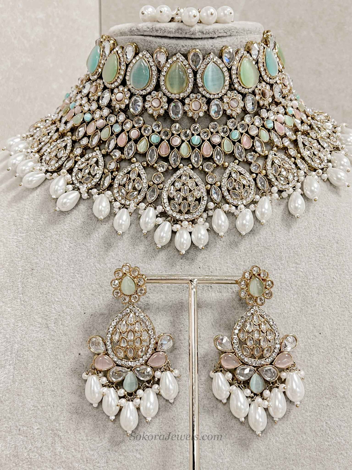 Tahia Choker Necklace Set - Spring Pastels