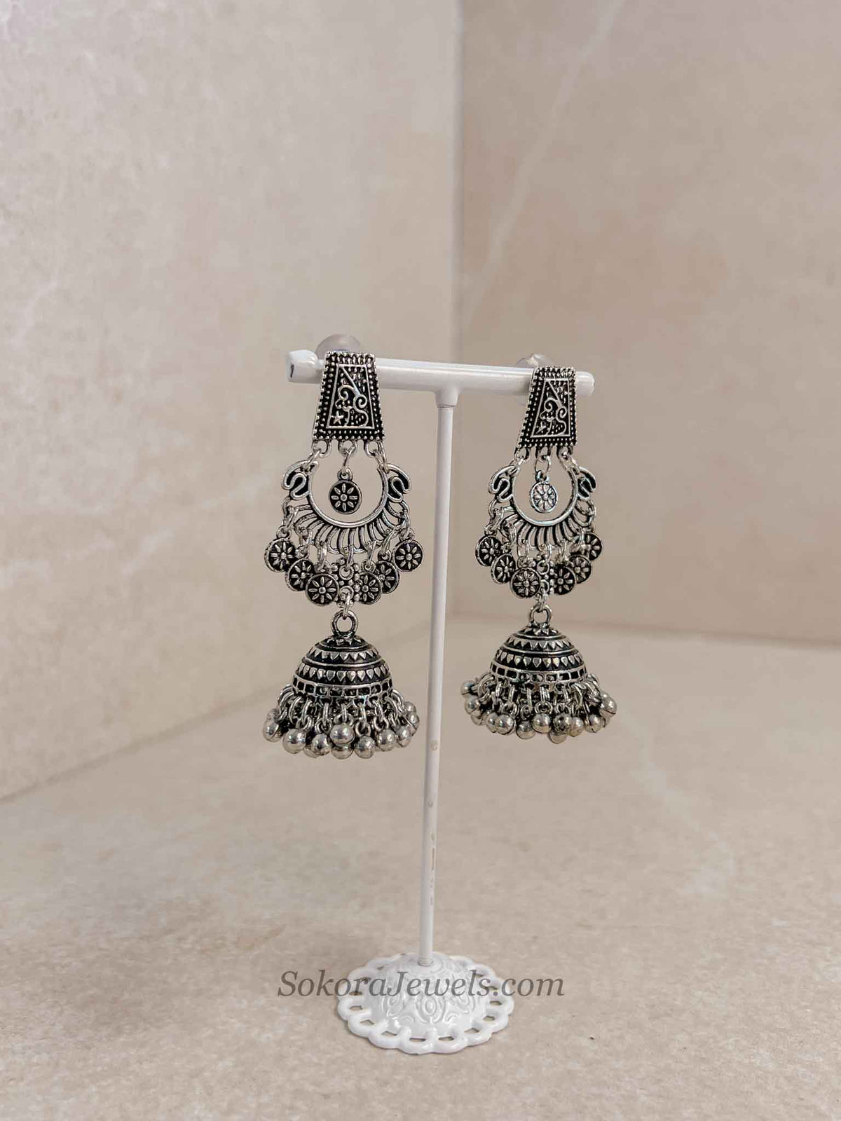 Oxidised Silver Jhumka Earrings