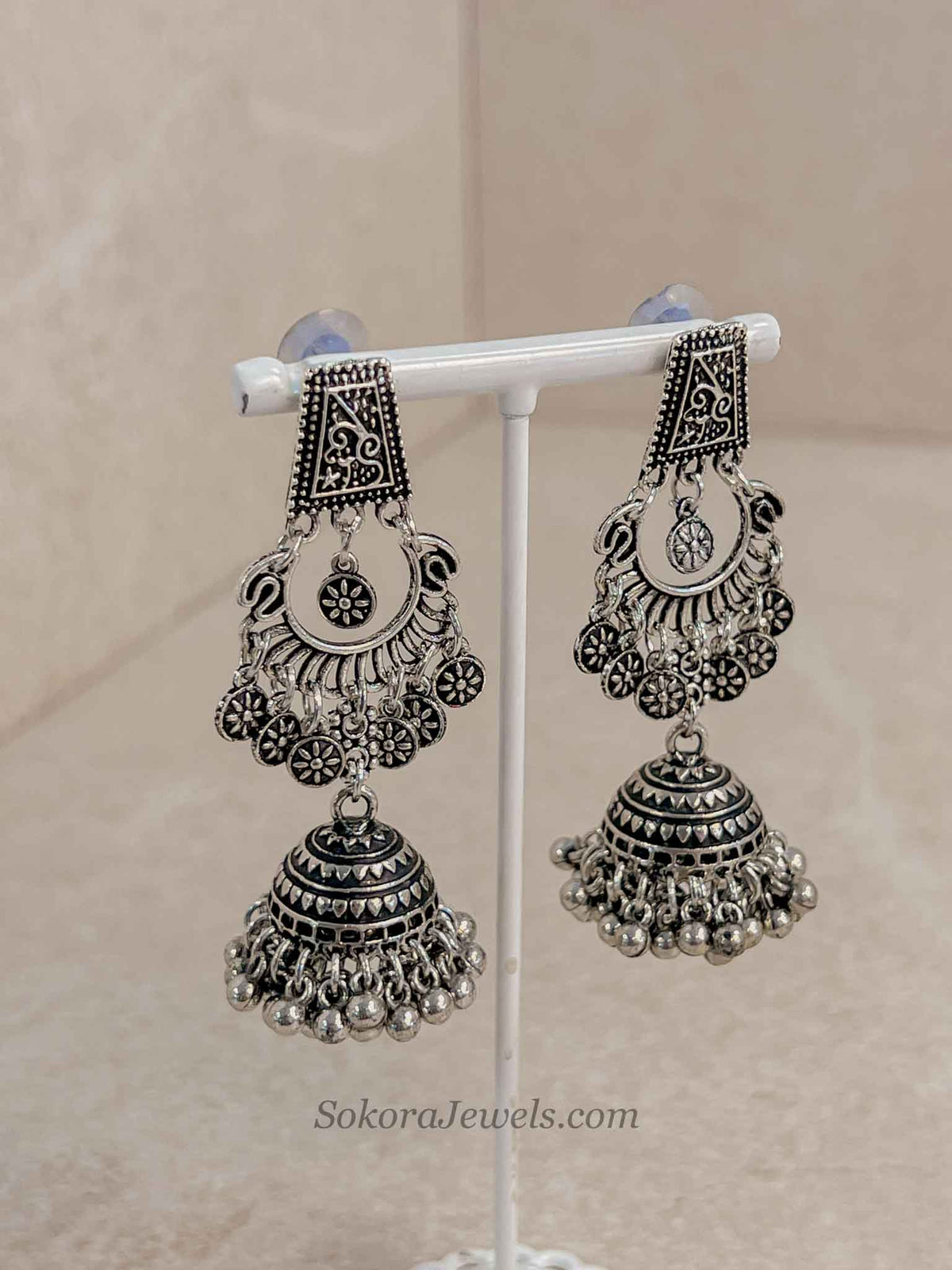 Oxidised Silver Jhumka Earrings