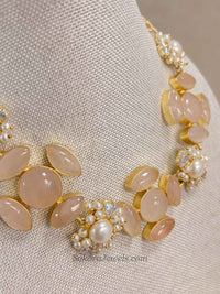 Charcoal Grey / Peach Gem Stone Necklace Set